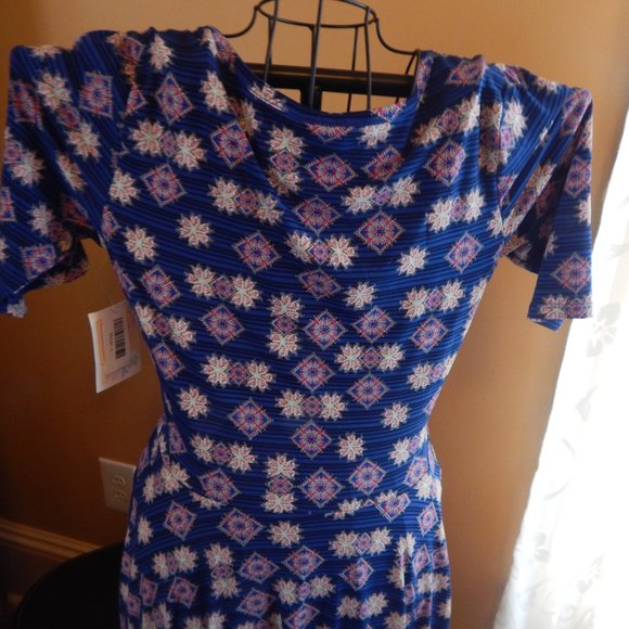 LuLaRoe "Nicole" Dress  NWT  Size L  Blue Multi-Color - Picture 6 of 7